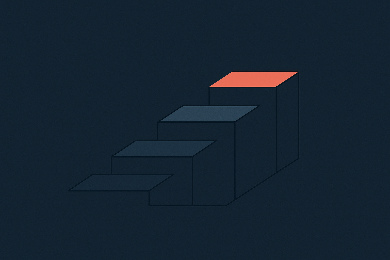 Ascending steps in navy with a coral top step, illustrating a phased AI literacy playbook
