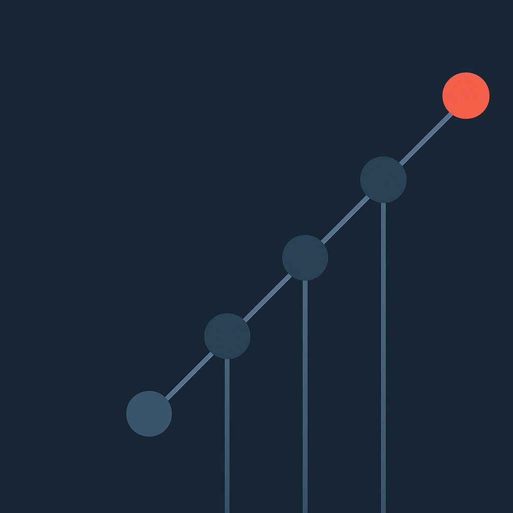 An ascending ladder of nodes with a coral apex, illustrating AI upskilling for HR