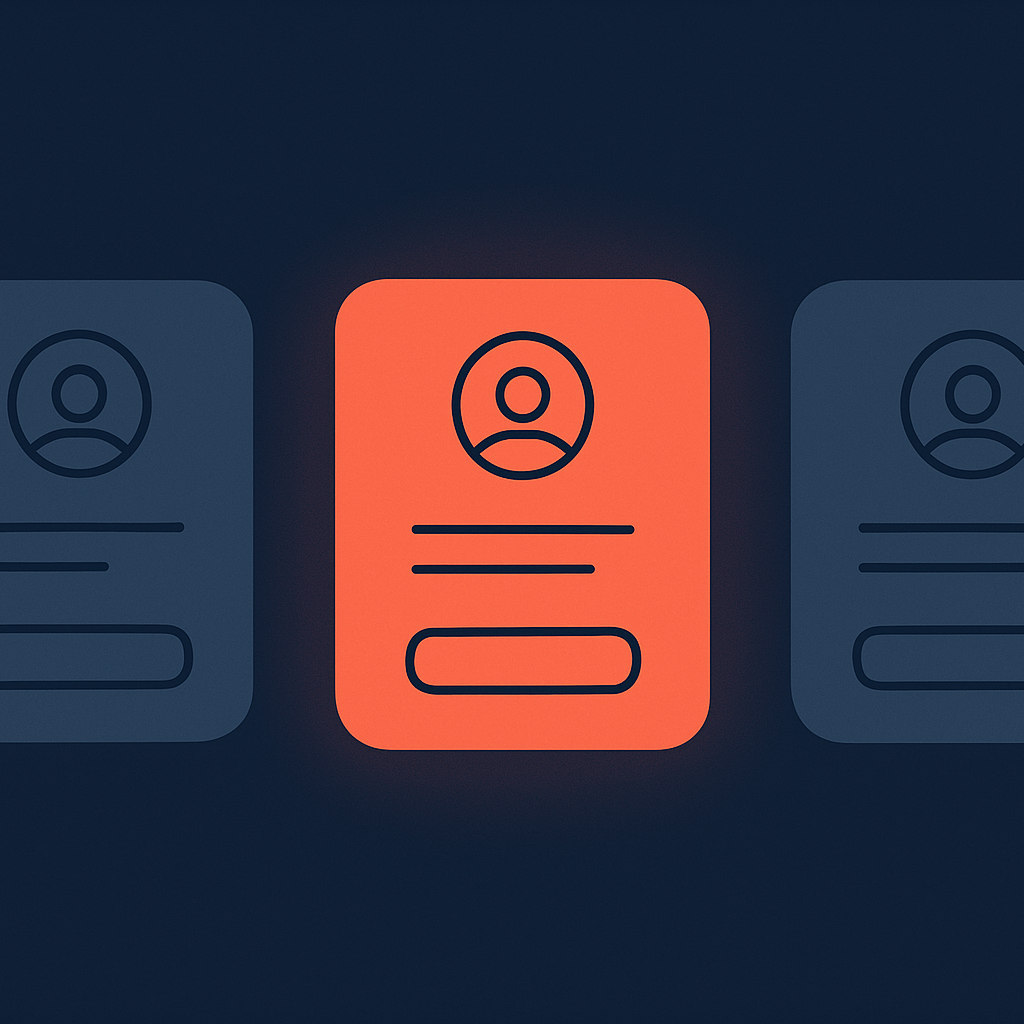 Three model cards with the chosen one in coral, illustrating choosing the best AI model for HR