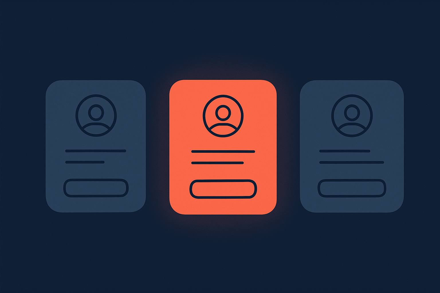 Three model cards with the chosen one in coral, illustrating choosing the best AI model for HR