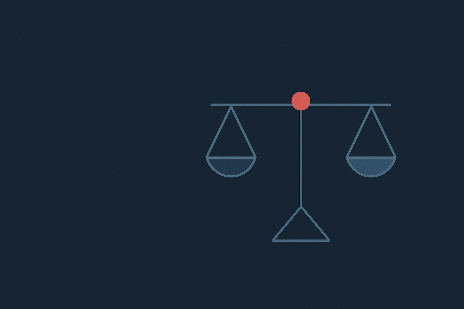 A balanced scale in navy with a coral fulcrum, illustrating ethical AI in HR