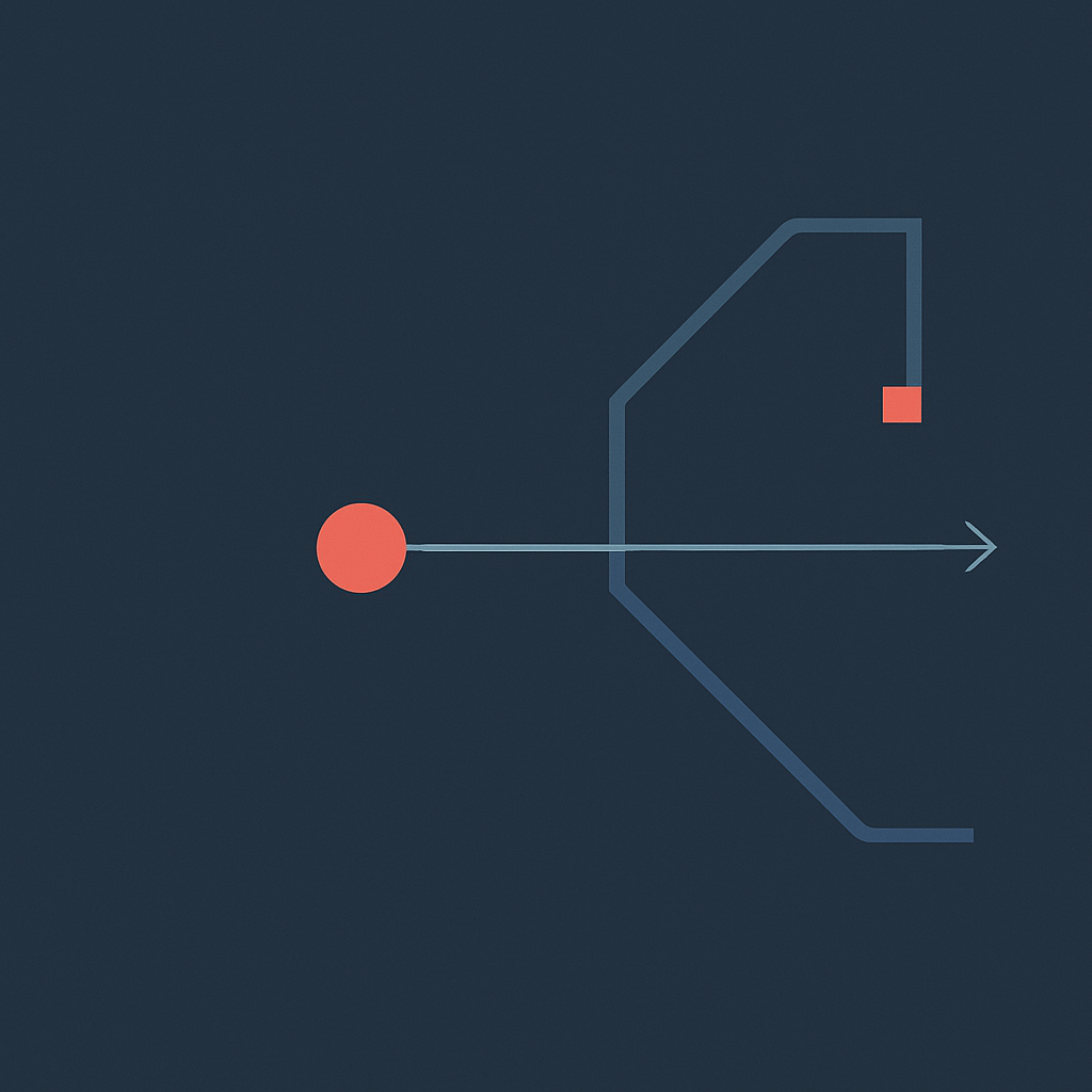 A starting node with an arrow extending outward in navy and coral, illustrating getting started with AI