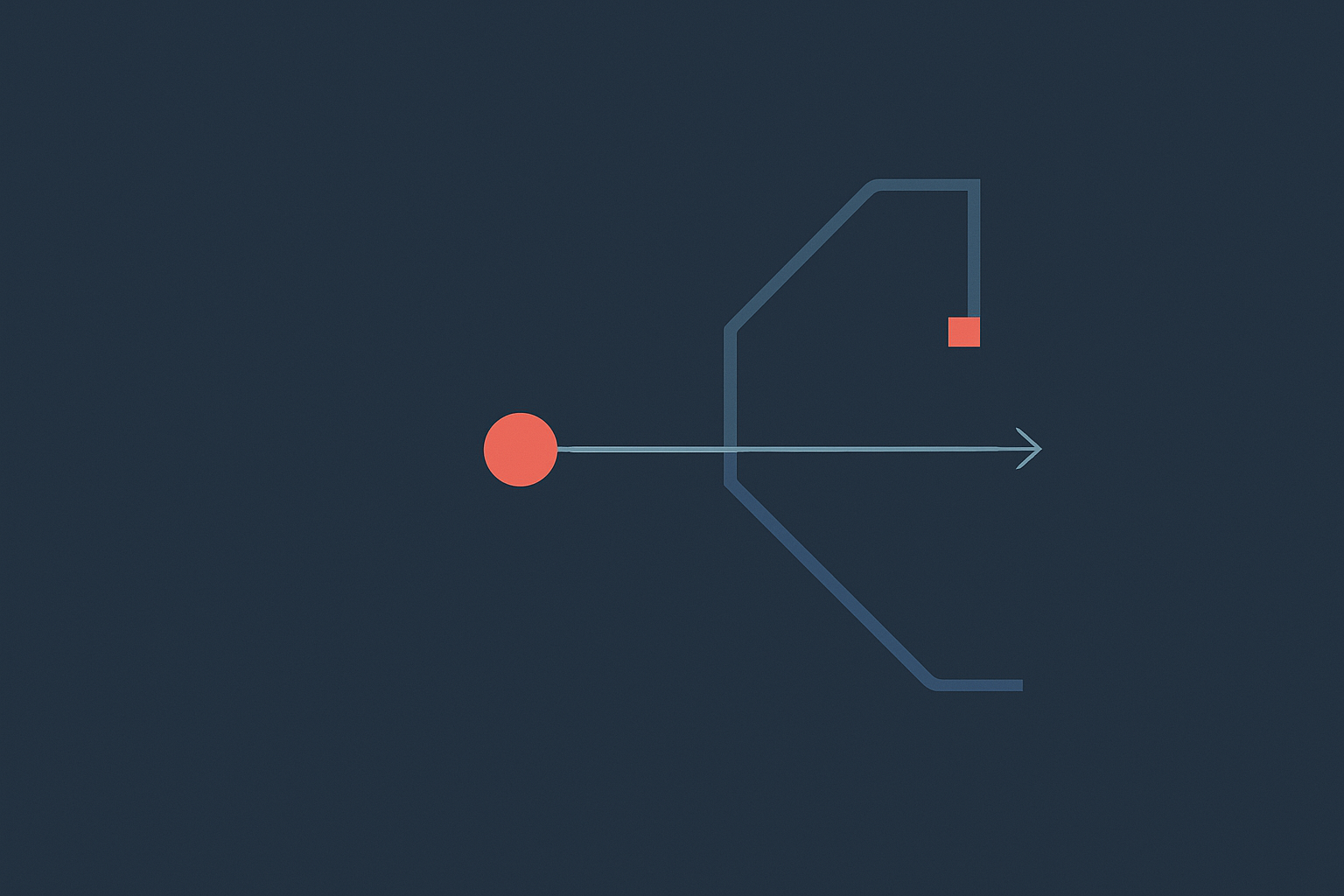 A starting node with an arrow extending outward in navy and coral, illustrating getting started with AI
