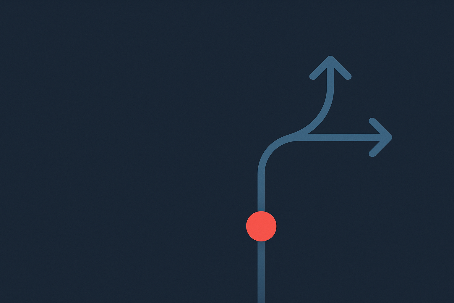 A forking path in navy and coral, illustrating whether AI will take HR jobs