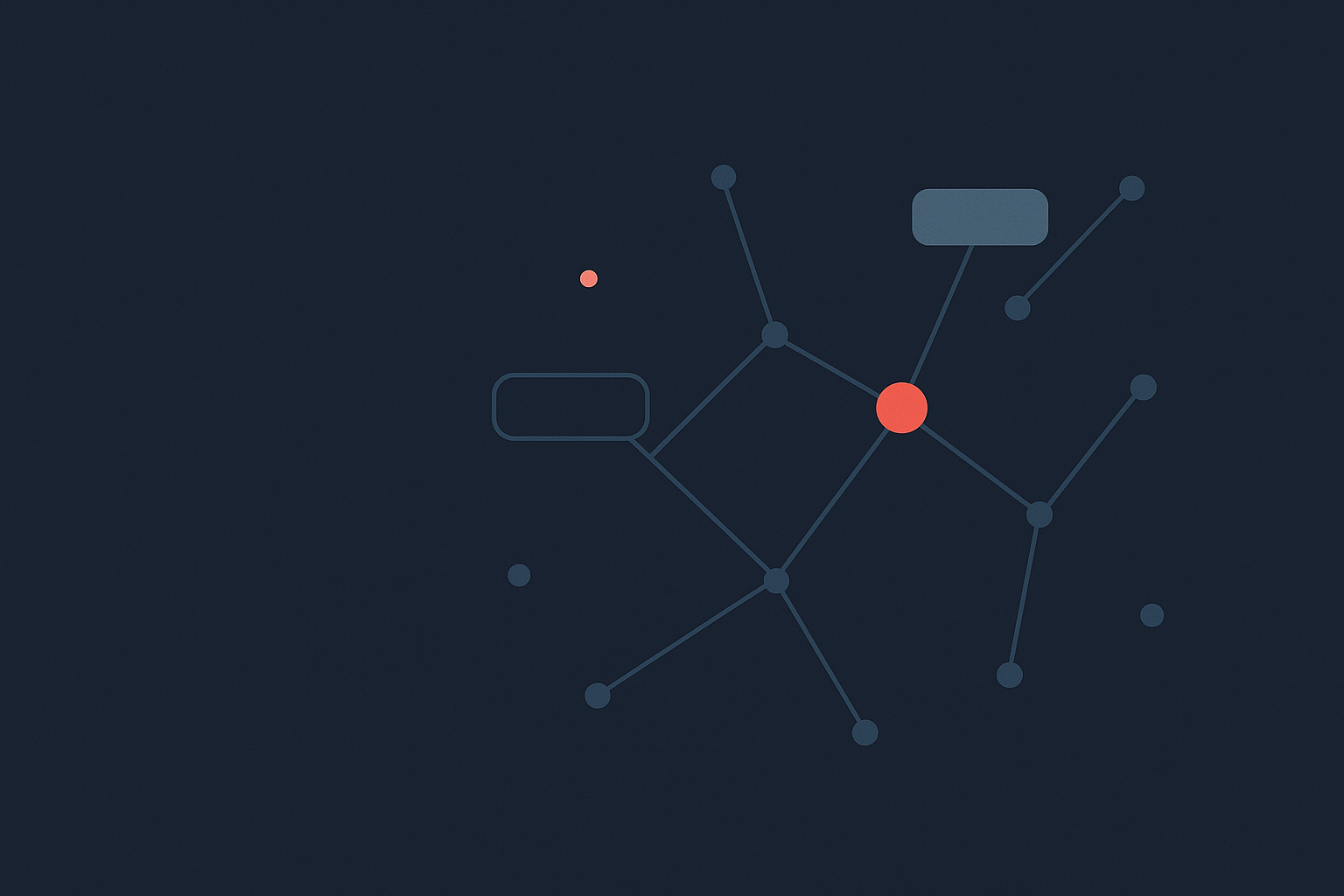 Abstract AI knowledge map in navy and coral, illustrating an AI dictionary for HR